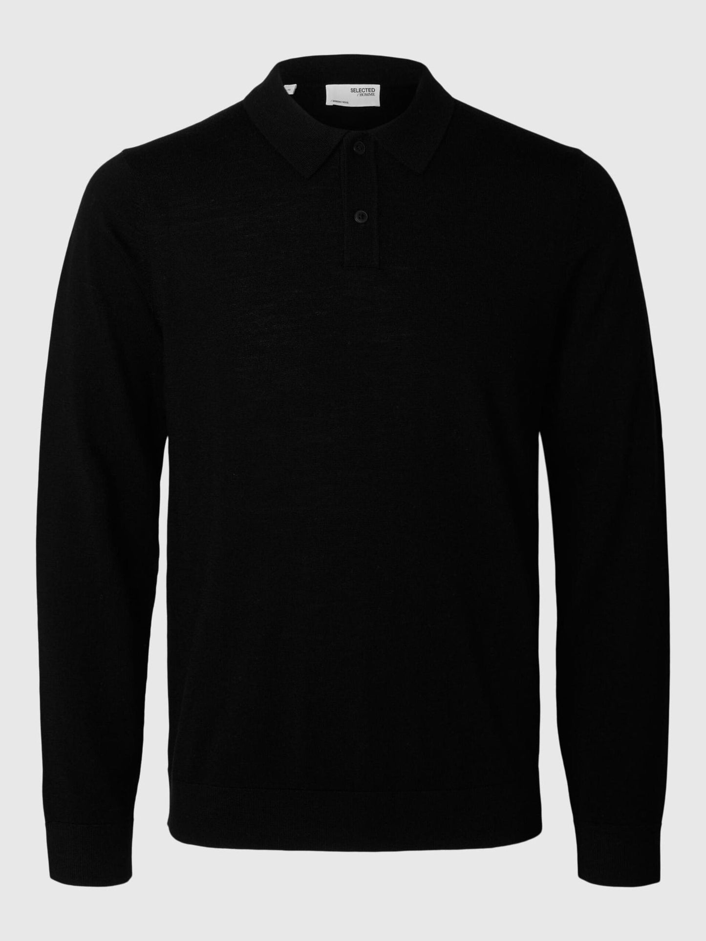 SELECTED HOMME Merino Long Sleeve Polo BLACK