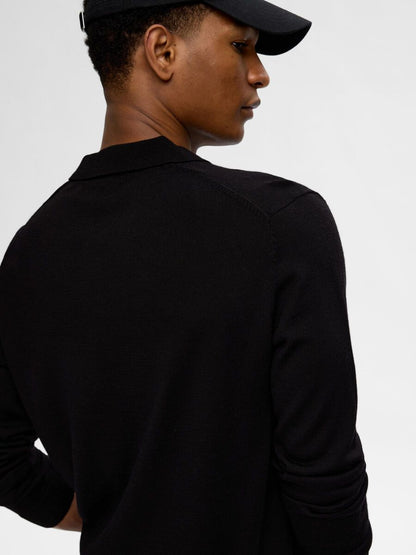 SELECTED HOMME Merino Long Sleeve Polo BLACK