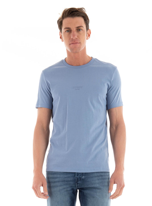 Guess Raised Text logo T-Shirt Blue