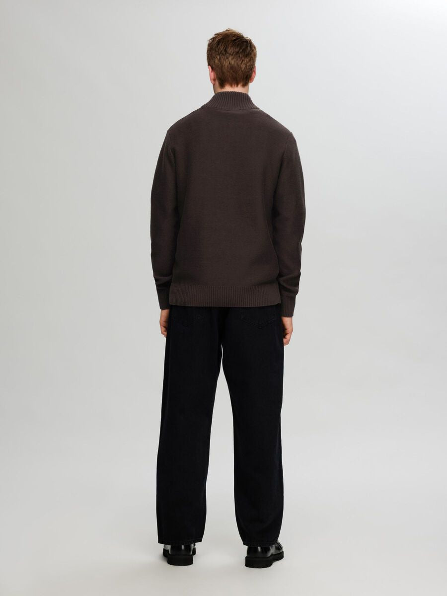 SELECTED HOMME Half Zip Jumper CHOCOLATE BROWN