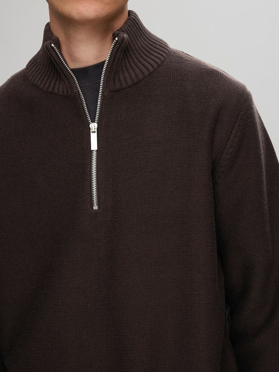 SELECTED HOMME Half Zip Jumper CHOCOLATE BROWN