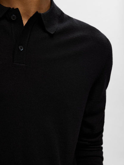 SELECTED HOMME Merino Long Sleeve Polo BLACK