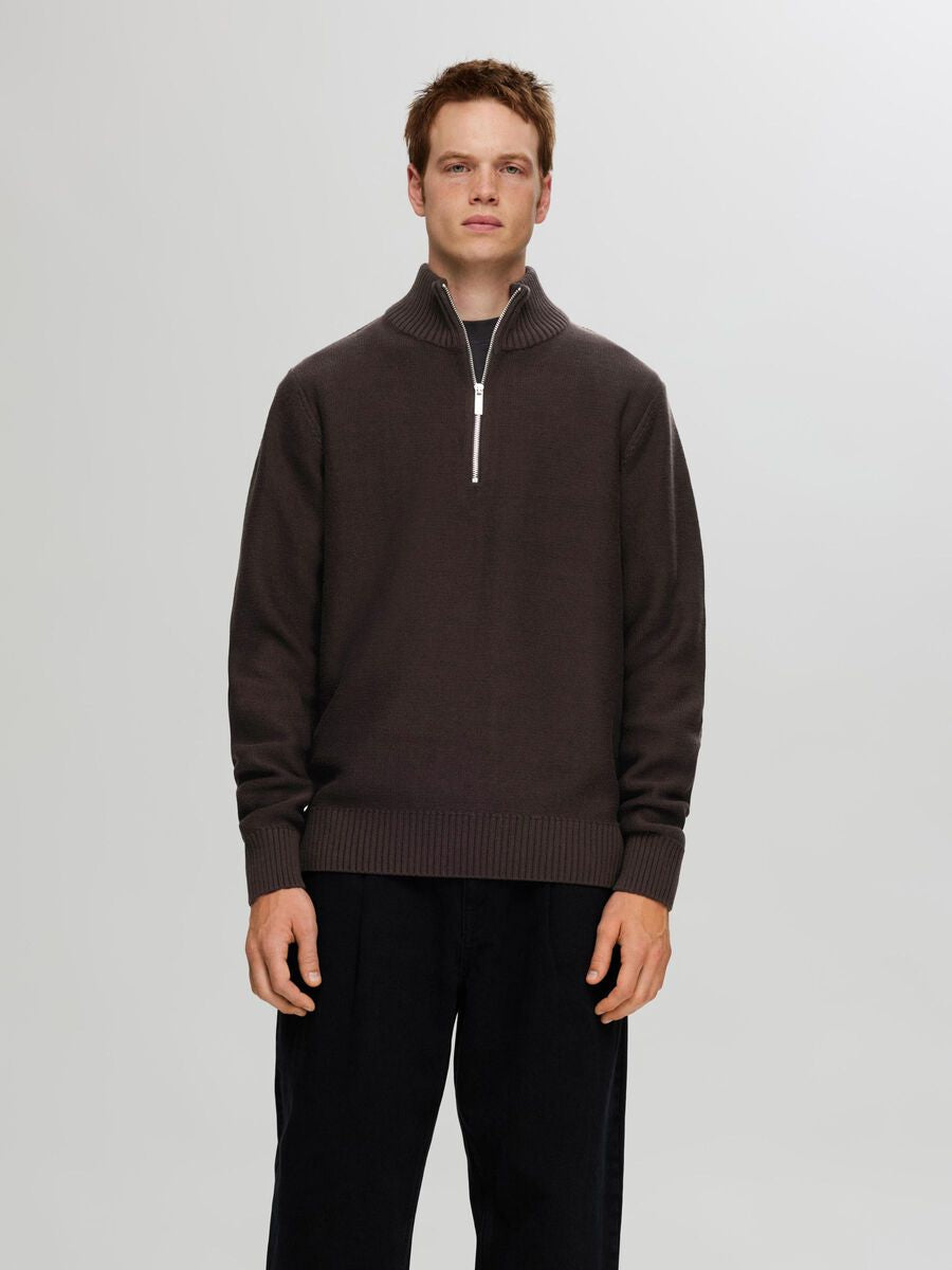 SELECTED HOMME Half Zip Jumper CHOCOLATE BROWN