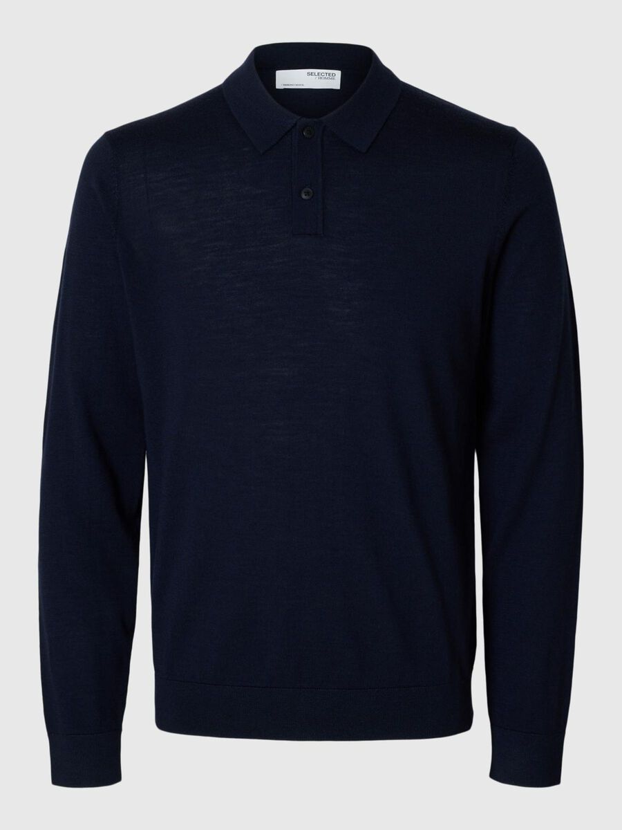 SELECTED HOMME Merino Long Sleeve Polo NAVY