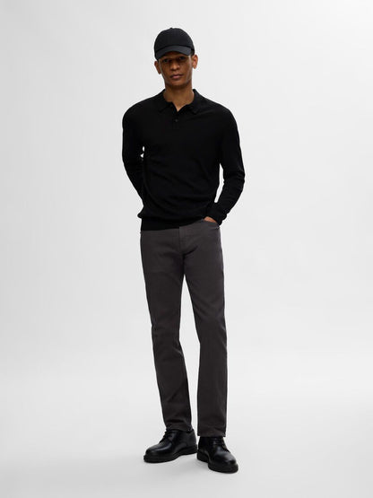 SELECTED HOMME Merino Long Sleeve Polo BLACK