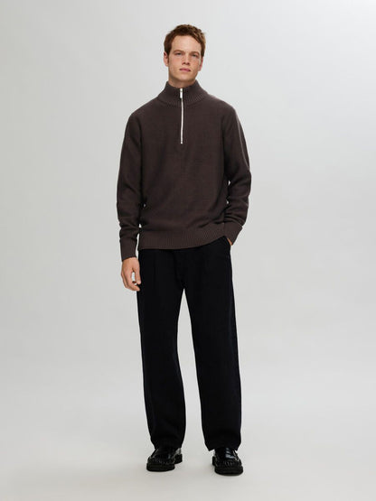 SELECTED HOMME Half Zip Jumper CHOCOLATE BROWN