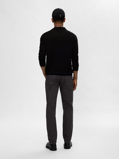 SELECTED HOMME Merino Long Sleeve Polo BLACK