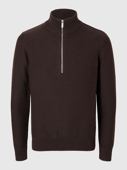 SELECTED HOMME Half Zip Jumper CHOCOLATE BROWN